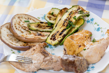 Cooked tasty mixed grilled meat
