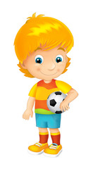 Cartoon boy playing football - sport activity - illustration for children