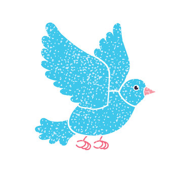 Blue pigeon bird flying, vector isolated.