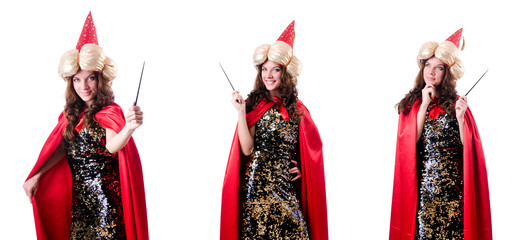 Female magician isolated on white