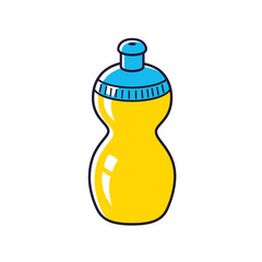 Yellow sport bicycle plastic water bottle, vector icon isolated.