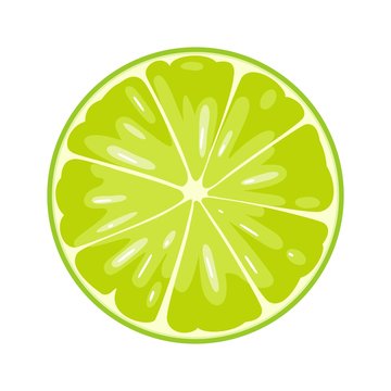 Slice of lime on white background. Flat color illustration