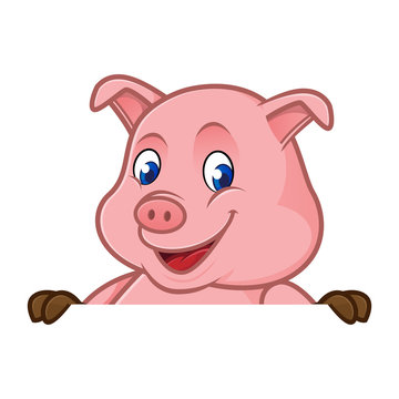 Pig cartoon holding blank sign