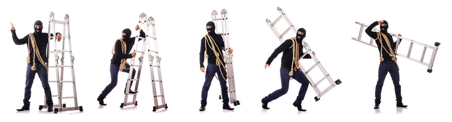 Burglar wearing balaclava isolated on white