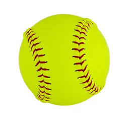 Fototapete Ballsport Softball isoliert auf weißem Hintergrund. Details der Haut und der Nähte sind wahrnehmbar. Beschneidungspfad ist enthalten