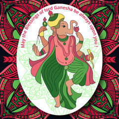 Vector illustration of Lord Ganesha for Ganpati Chaturthi. Background, poster or postcard. For Design