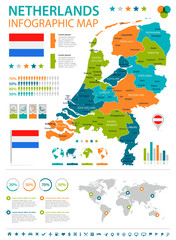 Netherlands - infographic map and flag - illustration