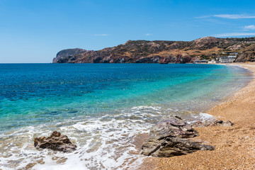 Beautiful beach of Paleochori with crystal clear waters in the south of Milos. Cyclades Islands, Greece