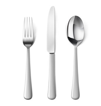Set of fork, knife and spoon isolated on white. Vector illustration. Ready for your design.