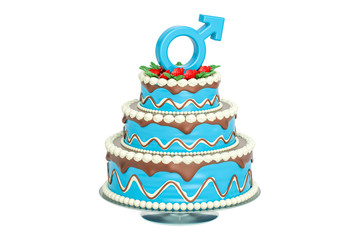 Blue cake with male gender sign, 3D rendering