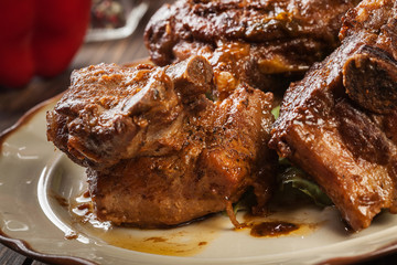 Pork spare ribs served on a plate
