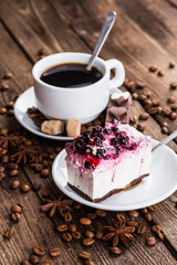 Breakfast with coffee and croissants on table
