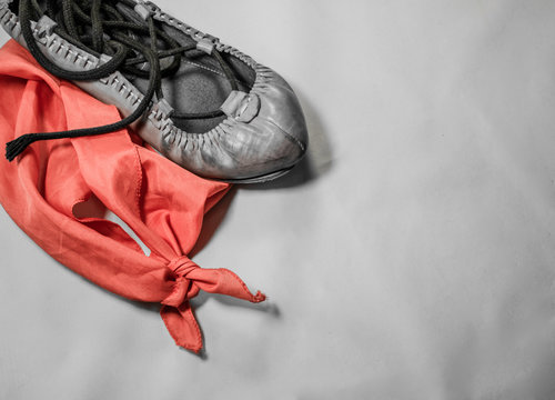 symbol of basque holiday summer festival with red scarf and abarka shoe background