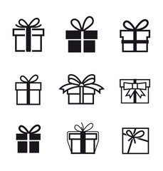 Set of gift icons. Isolated on white background. Vector pictograms. 