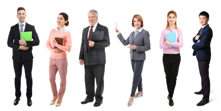 Collage Of Teachers On White Background