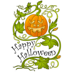 Halloween. Pumpkin and greeting inscription. Vector Image.