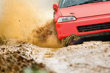 Zelfklevend Fotobehang Rally Car in dirt track © toa555
