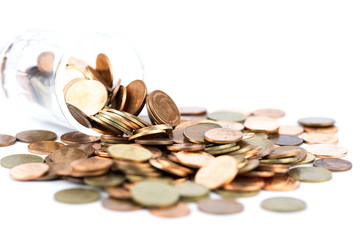 Coin stacks on a white background