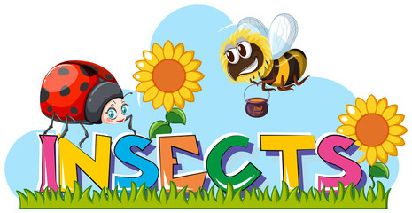 Word insects with ladybug and bee in background