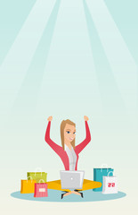 Caucasian woman using a laptop for online shopping