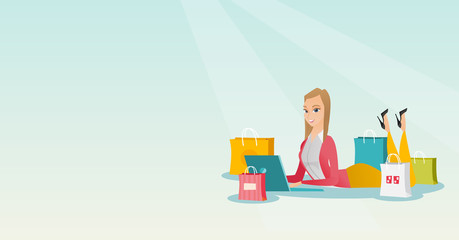 Young caucasian woman doing online shopping.