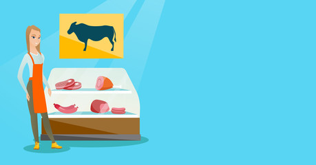 Butcher offering fresh meat in the butcher shop.