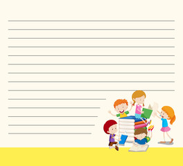 Obraz premium Line paper template with kids reading books
