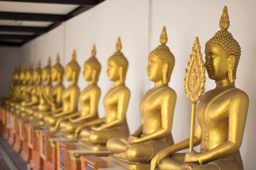 Many beautiful golden Buddha images are worshiped by Thai Buddhists.