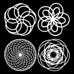 Set of flower mandalas in black and white. Hand drawn sacred geometry mandala background. Seed of life symbols. Vector.