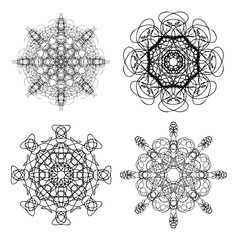 Set of flower mandalas in black and white. Hand drawn sacred geometry mandala background. Seed of life symbols. Vector.