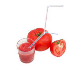 Tomatoes and tomato juice with drinking straws