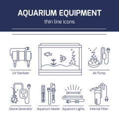 Thin line vector icons - aquarium equipment