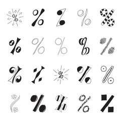 Set of hand drawn percent signs.