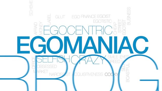 Egomaniac word cloud, text design animation. Kinetic typography.