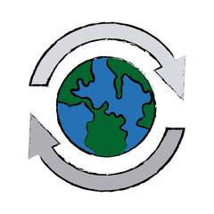 the planet with arrows around in signal communication and business