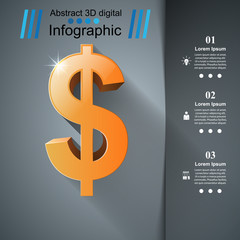 3D infographic design. Dollar icon.