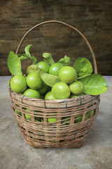 thai lime fruit ,green lemon in bamboo basket