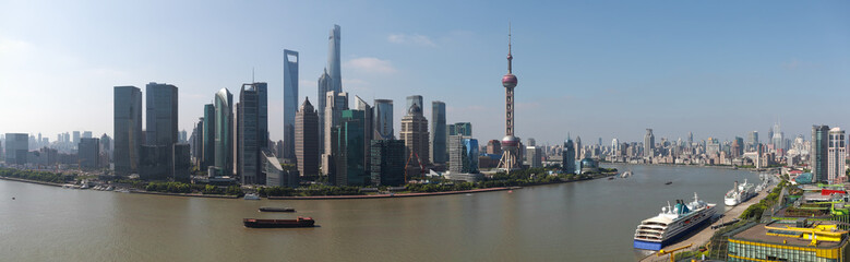 Fototapeta premium Aerial photography at Shanghai Skyline of panorama