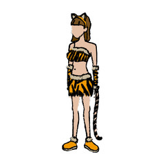 Fototapeta na wymiar tigress woman in costume with ears tail party halloween