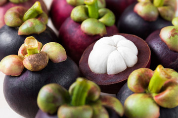 close up Mangosteen in stack  .tropical fruit - 163722946