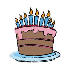 cream birthday cake with burning candles