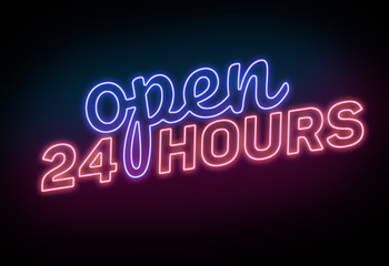 Open 24 Hours Sign on the Black Background