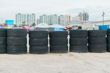 tire stacked at the parking lot
