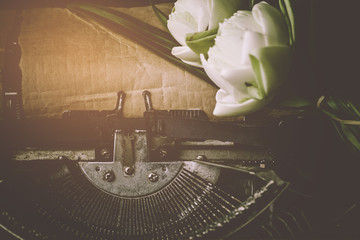 retro typewriter with lotus flower