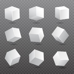 Cube  models in perspective. 3d set. Vector illustration.