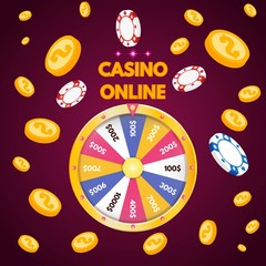 Internet casino. Spinning fortune wheel. Vector illustration.