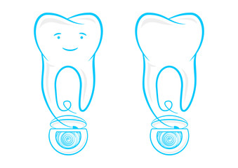 Floss string with tooth vector illustration. Thread for tooth cleaning (hygiene, flossing) graphic design. Dental floss for daily teeth healthcare creative concept.
