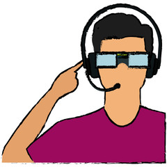 man in virtual reality headset glasses gaming cyber technology