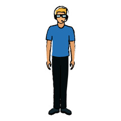Obraz premium man in virtual reality headset gaming cyber technologies