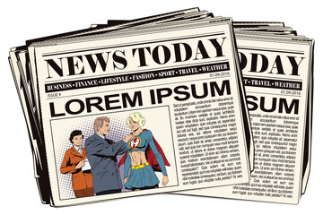 Beautiful girl superhero awarded a medal. Stock illustration. © Alexandr Sidorov